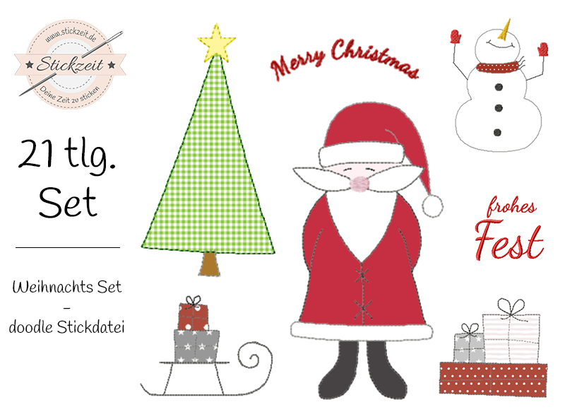 Frohe Weihnachten Set - doodle Stickdatei